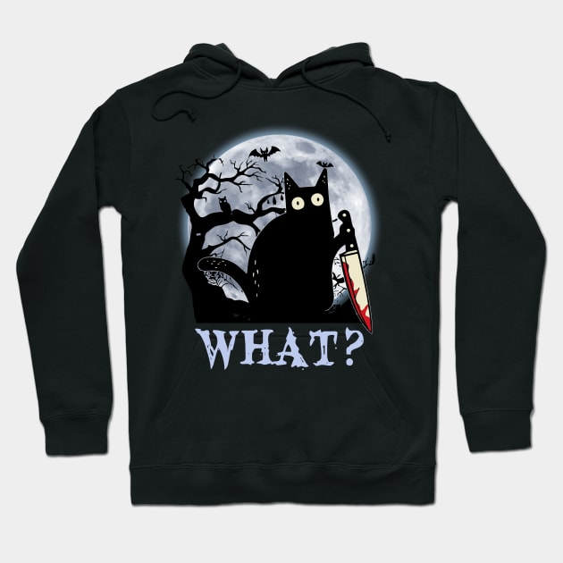 Black Cat What Murderous With Knife Halloween Shirt Hoodie by Kelley Clothing